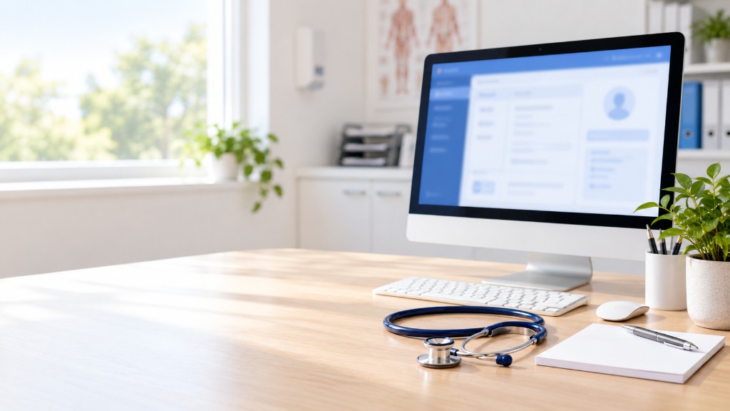 Medical desk with stethoscope and computer - how Castlenau Pharmacy services work